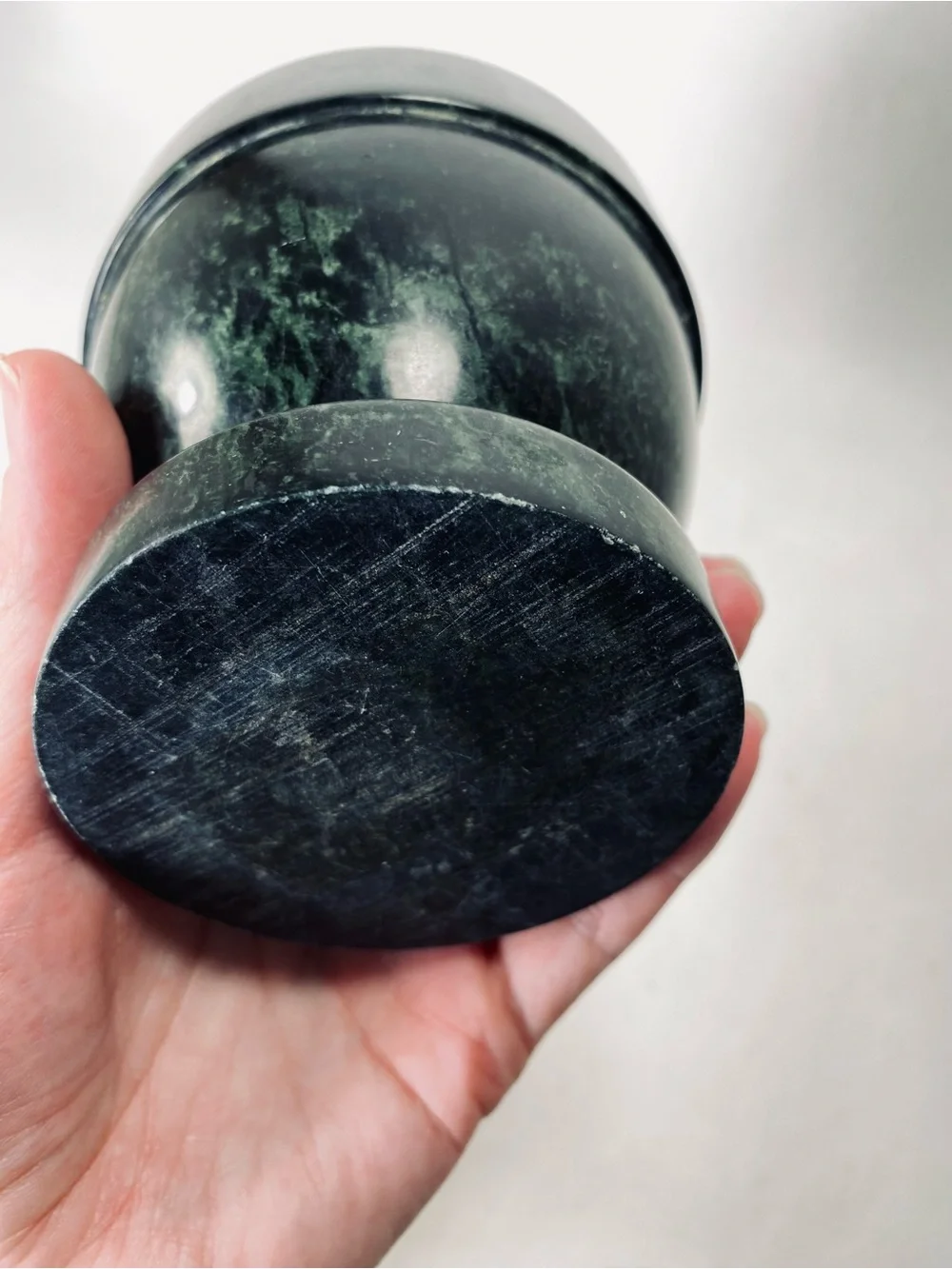 Vintage Traditional Green Marble Pedestal Mortar Spice Grinder Bowl (No Pestle)